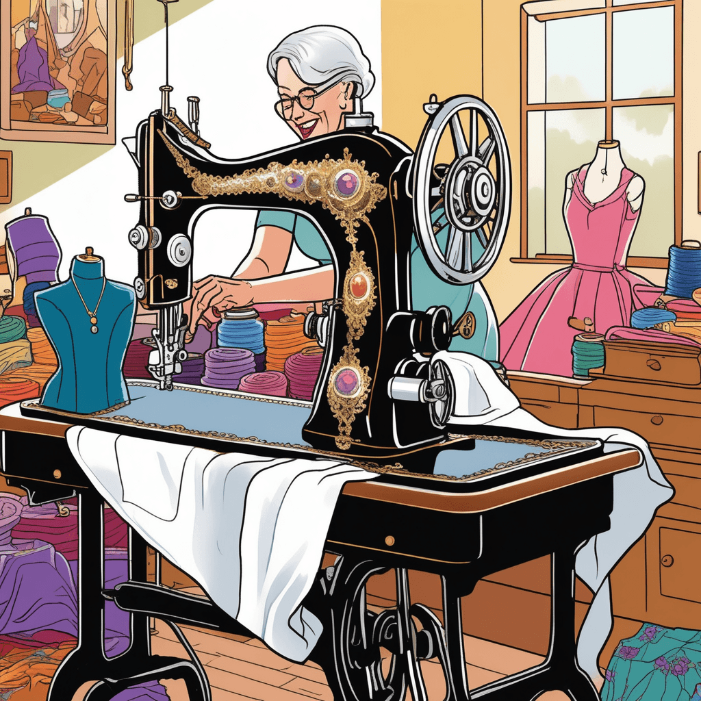 Thirteen rolls of sateen wait by the vintage machine!