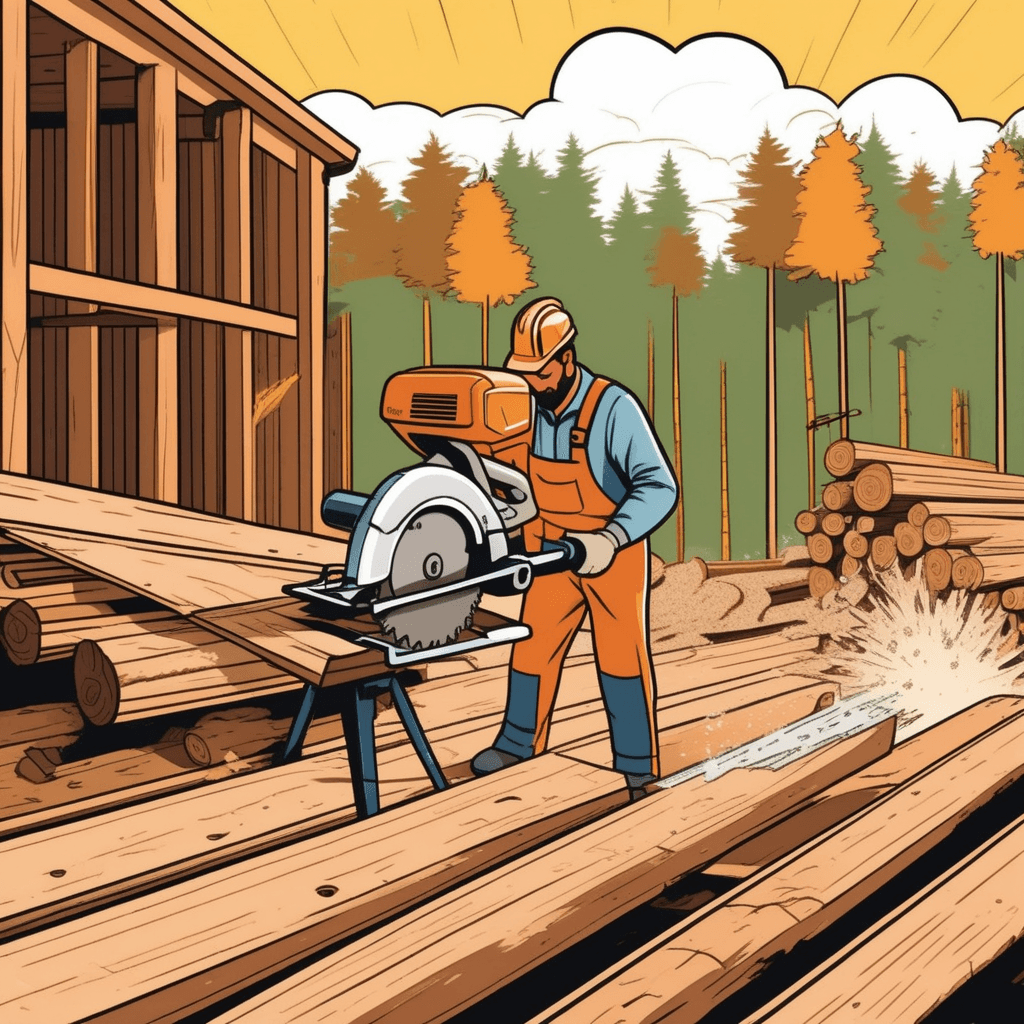 Factory cutting logs into lumber boards