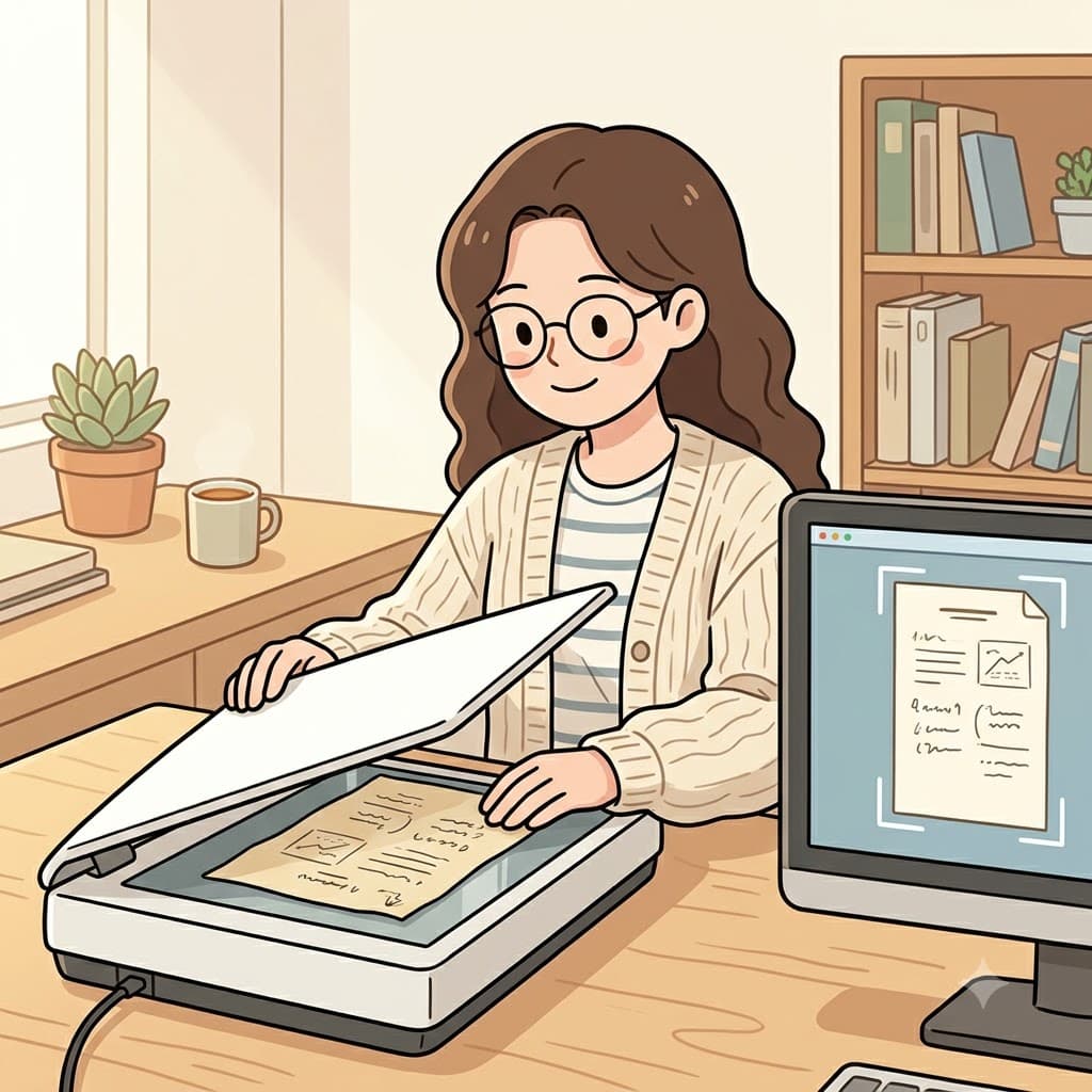 She used a scanner to turn the old paper document into a digital file.