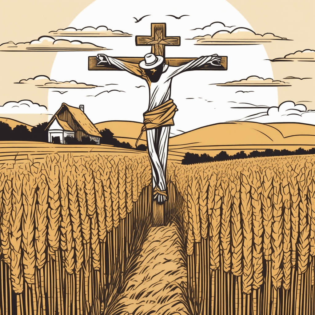 Straw figure scaring away crows