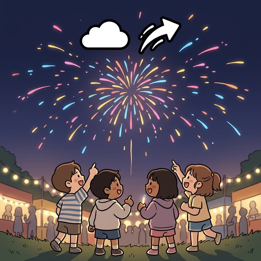 The fireworks scattered sparks across the night sky like glowing stars. (SKY + throw → to scatter is to throw things outward across space like pieces spreading through the SKY)