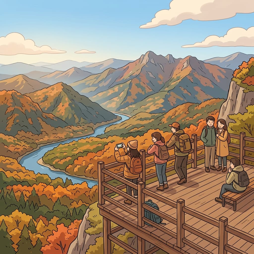 We stopped at a scenic overlook to enjoy the mountain view.