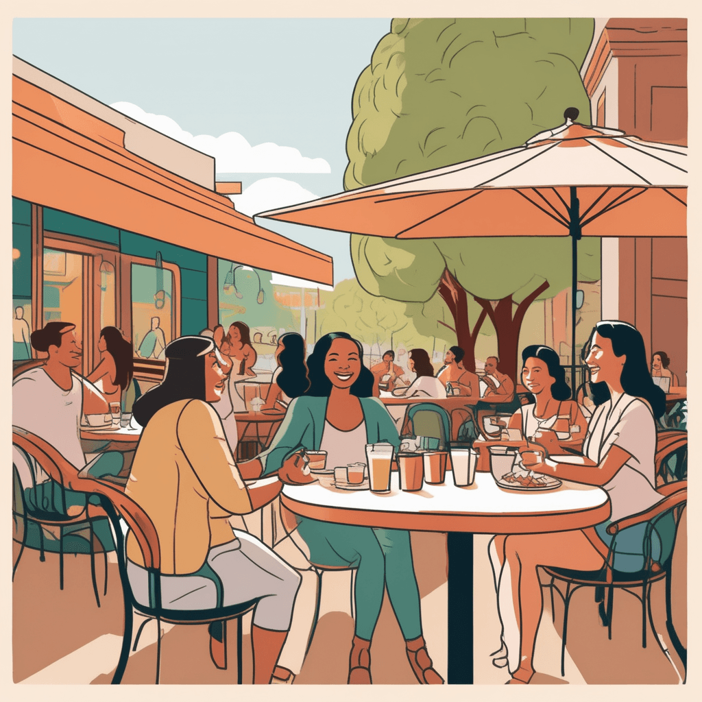 a woman at one table watches with barely concealed delight as her rival at the next table struggles with a major wardrobe malfunction. The smug observer covers her mouth to hide a satisfied smile while pretending to look concerned. Meanwhile, the unfortunate woman frantically tries to fix her torn dress strap as her expensive lunch spills across her white outfit. Other café patrons rush to help the distressed woman while she turns red with embarrassment. The watching woman's eyes sparkle with secret pleasure at witnessing her rival's public humiliation. pleasure derived from another person's misfortune