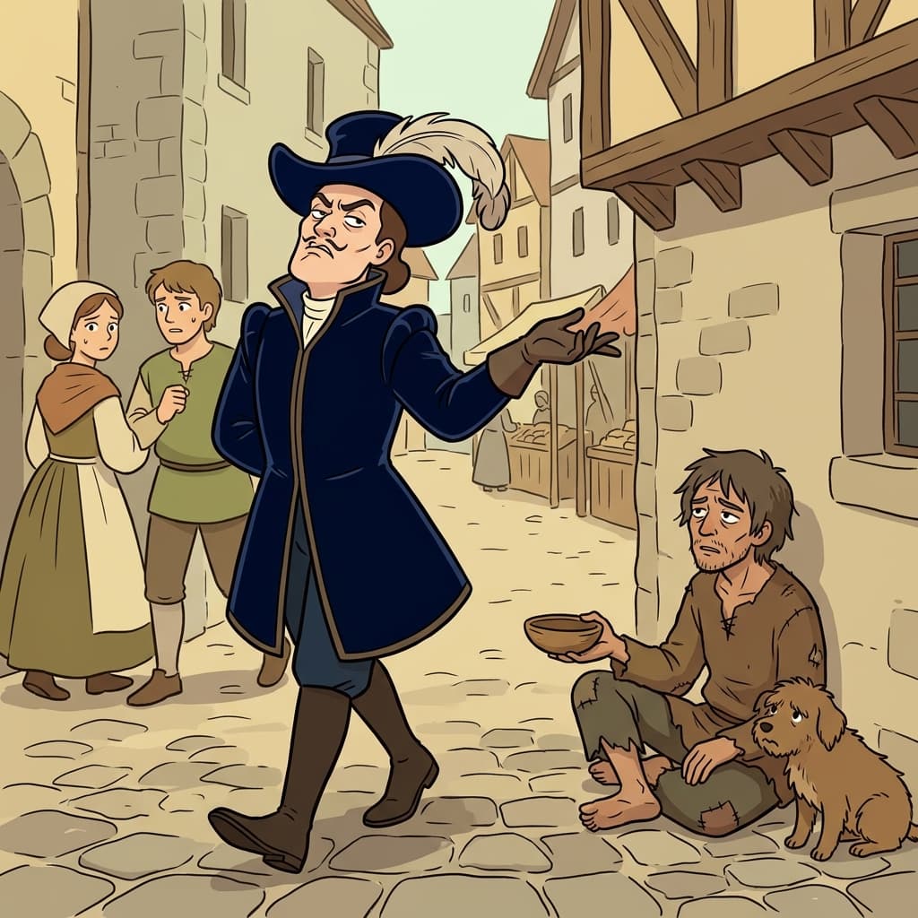 The noble looked at the beggar with pure scorn and turned away.
