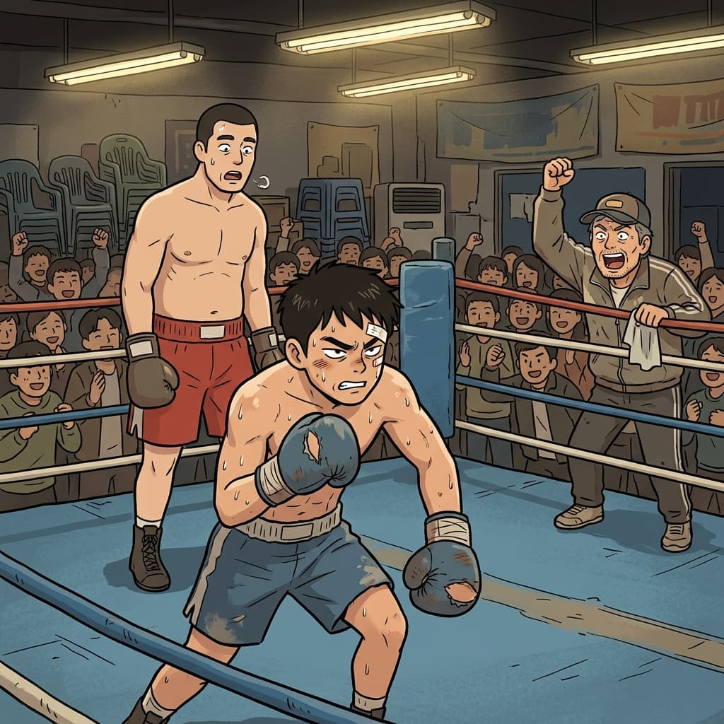 The scrappy underdog boxer keeps swinging even after three knockdowns.