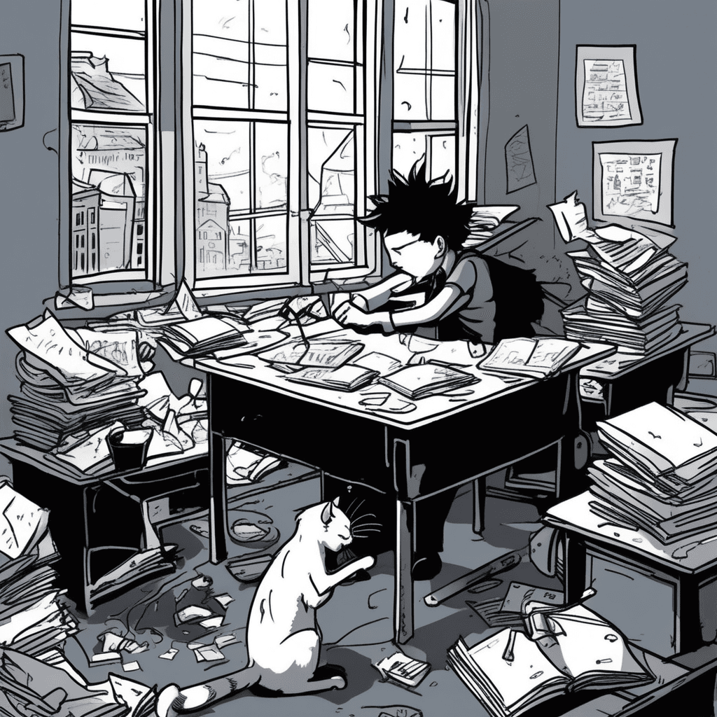 As cats brawl outside, my notes just crawl and scrawl!