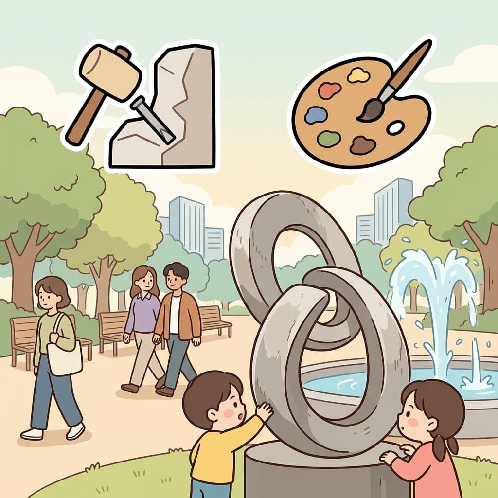 The park installed a modern sculpture near the fountain. (SCULPT + ART = SCULPTURE)