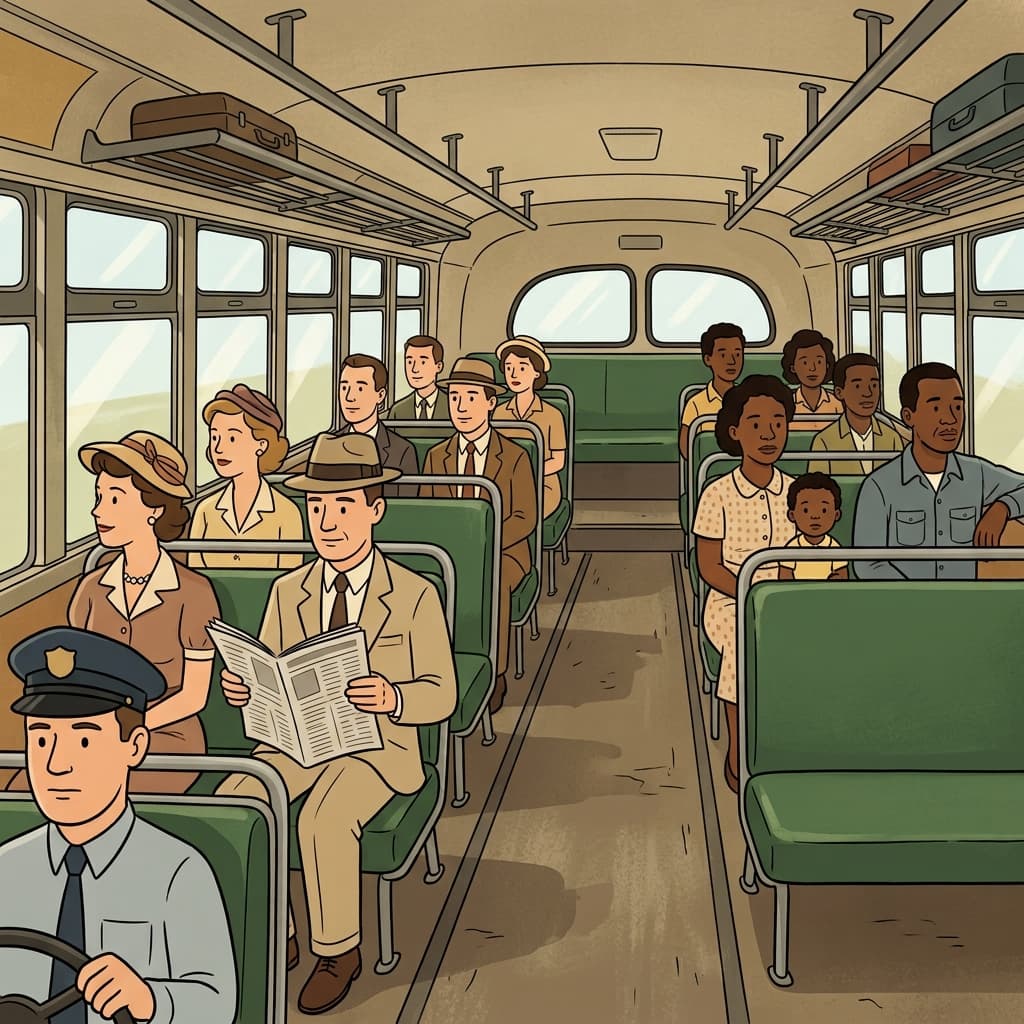 Racial segregation forced passengers to sit in separate sections of the bus.