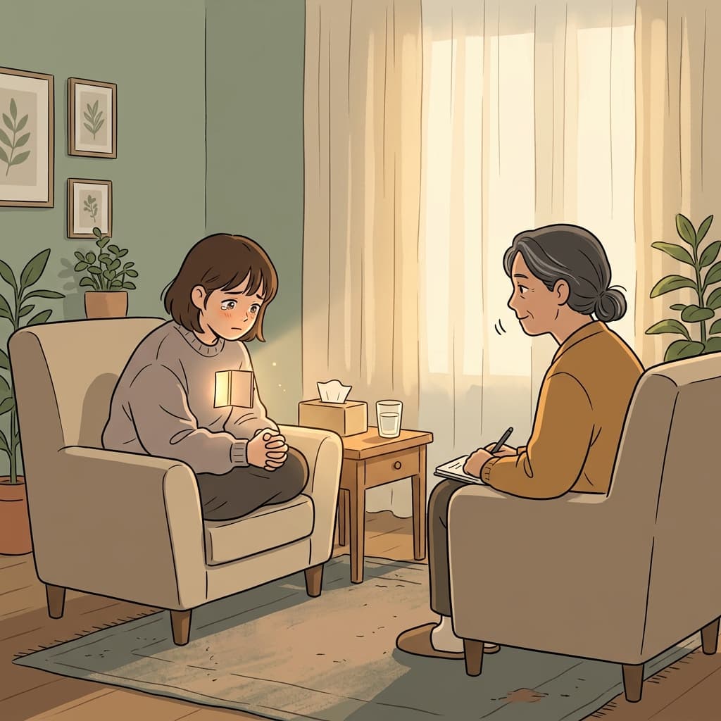 In therapy, her quiet self-disclosure about childhood fears finally broke years of silence.