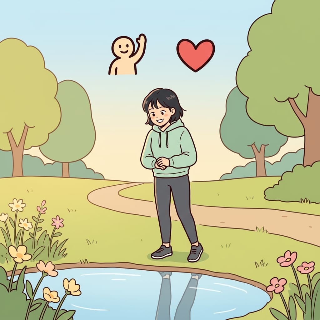 Positive thoughts helped build her self-esteem. (🙋 Self + ❤️ Value → Self-esteem)