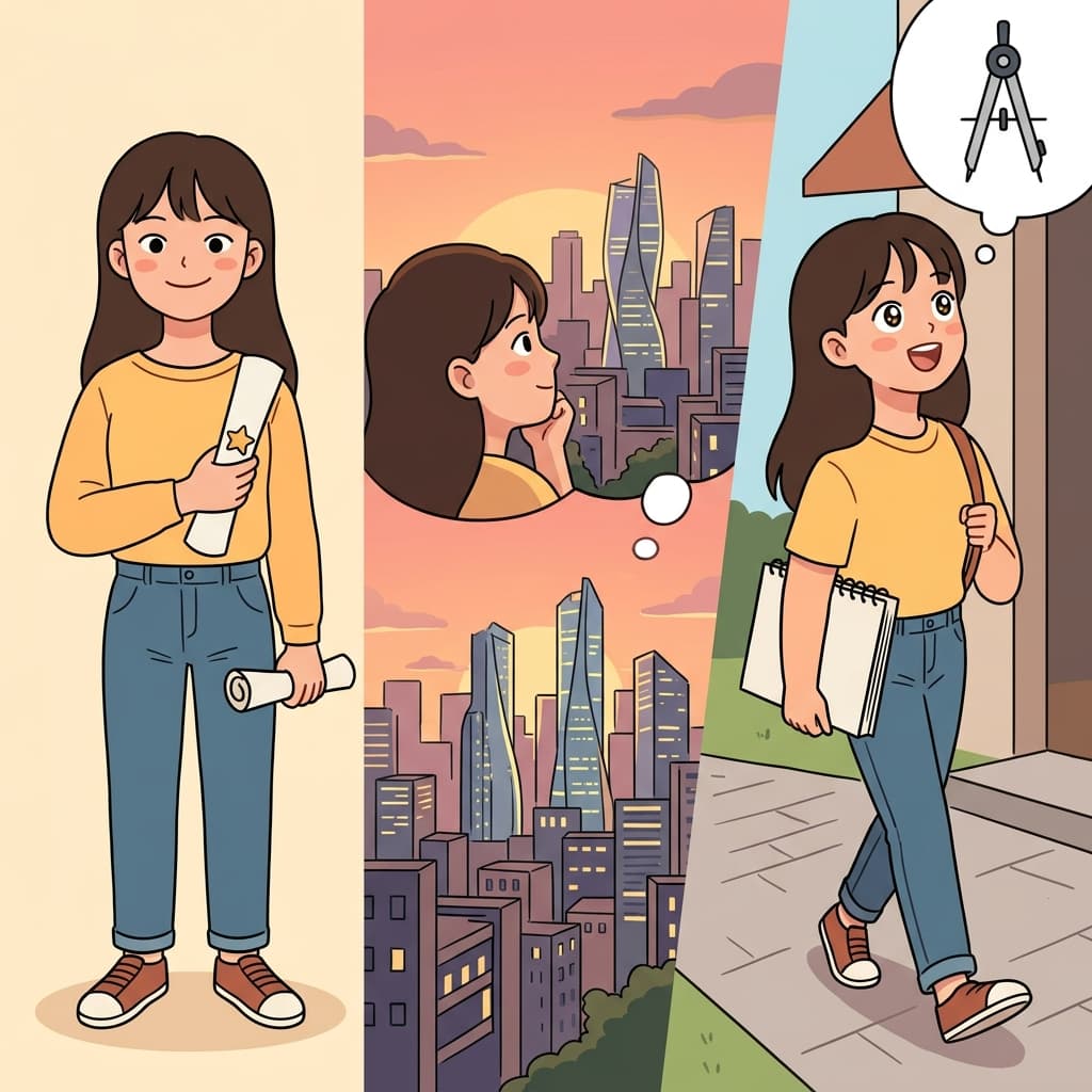 Her self-esteem inspired a dream that made her eyes gleam with confidence.