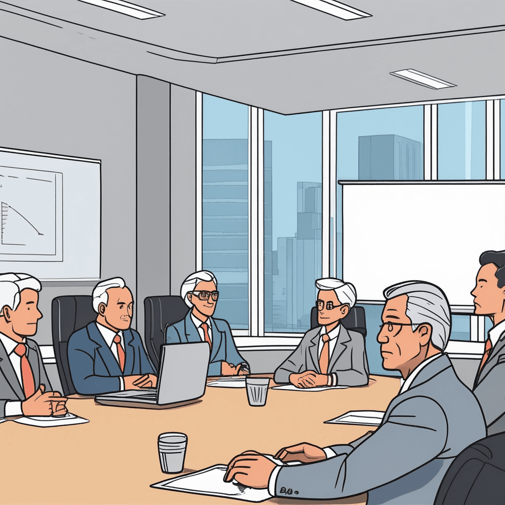 an older executive with gray hair sits confidently at the head of a large conference table while presenting to the team. She gestures authoritatively toward charts and graphs as younger employees listen attentively from lower seats around the table. The junior staff members take careful notes and nod respectfully as she speaks with clear authority. Her prominent chair at the table's head and the deferential body language of others emphasize her higher position. Other employees wait patiently for their turn to speak, showing respect for her leadership role. the state of being higher in rank than others through workplace hierarchy