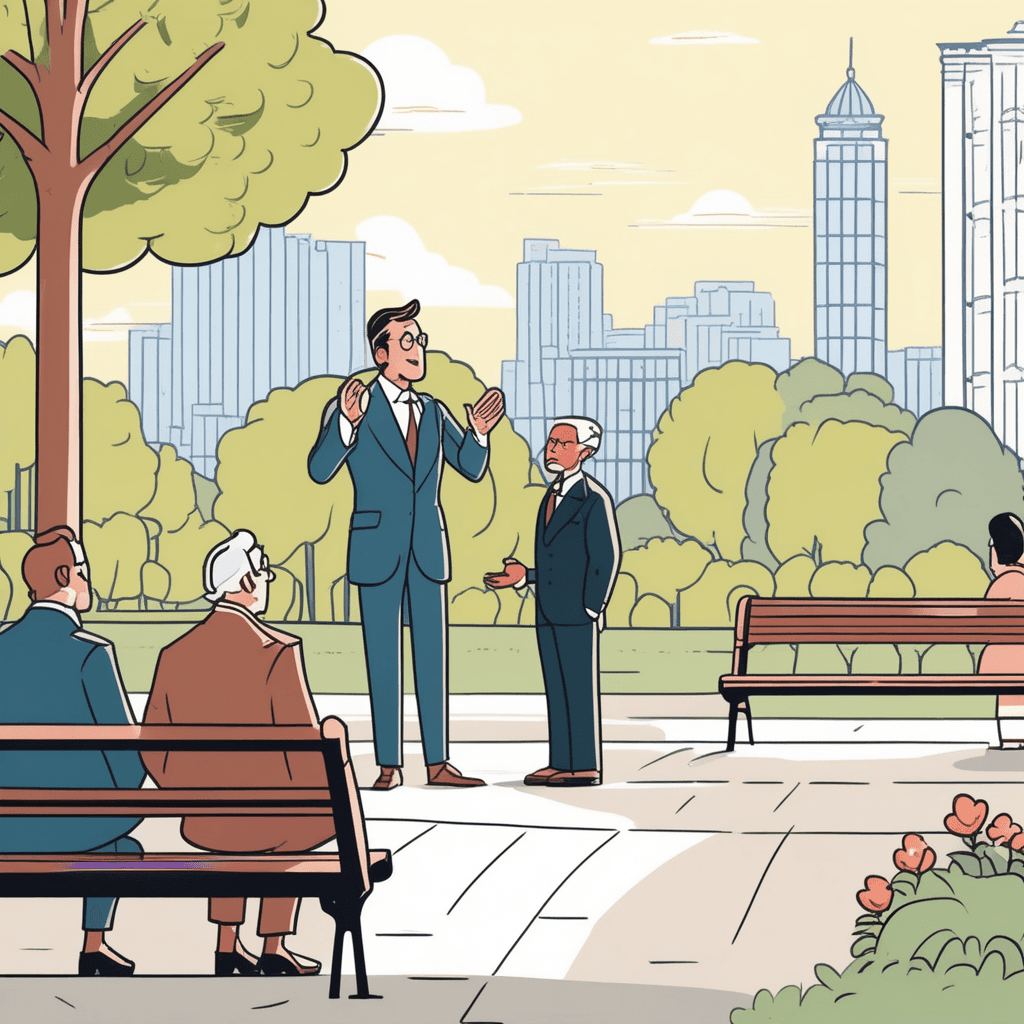 A sententious speaker delivers unsolicited moral wisdom from a park bench