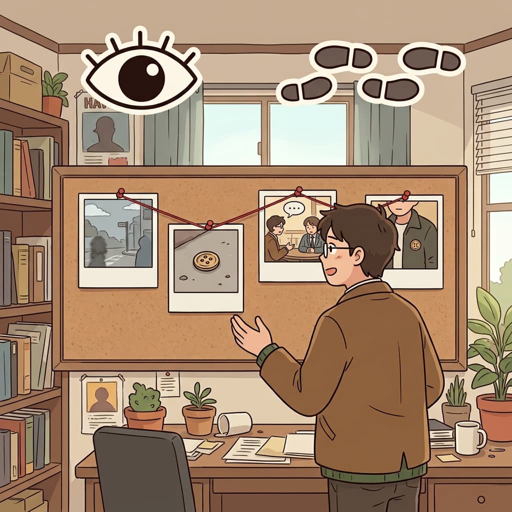 She examined the photographs sequentially, seeing each event in order until the mystery became clear. (SEE every step → SEQUENCE → SEQUENTIALLY → see each event in order.)