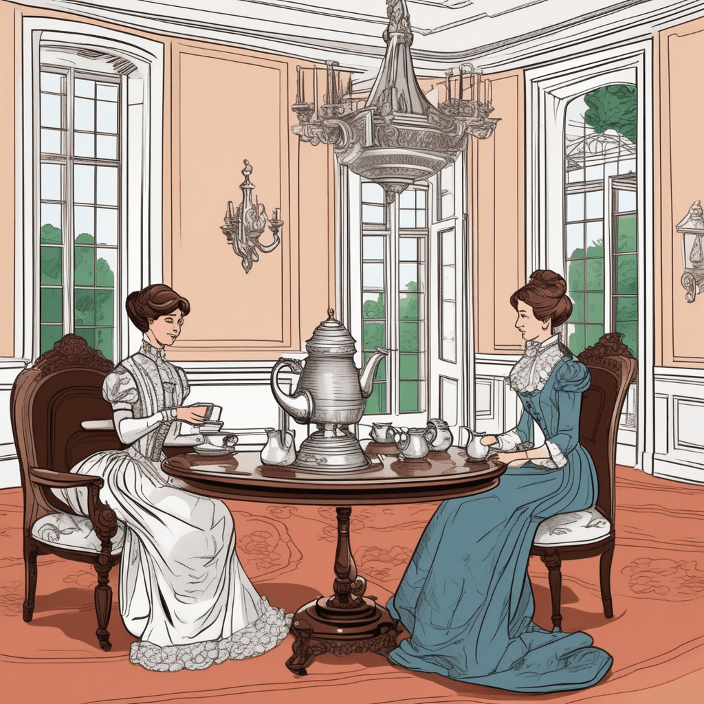 Servant serving tea to employer