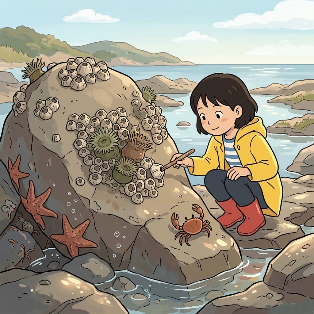 The sessile barnacles cling tightly to the rock, never moving with the tide.