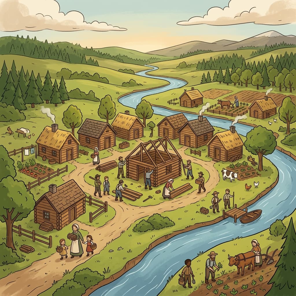 The settlers built a settlement near the river.