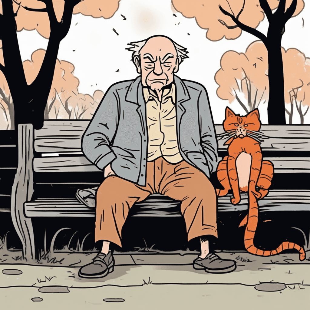 A shabby man, once crabby, finds joy with a friendly tabby