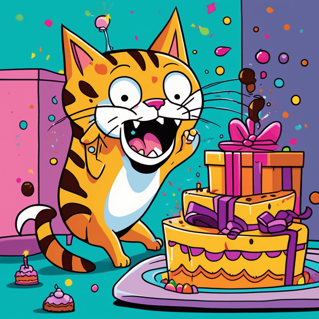 Shake the gift to wake the cat near the cake!