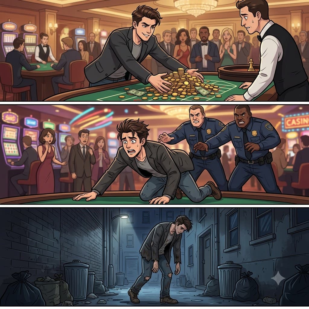 After losing all his money in a reckless gamble, he had to desperately scramble away, forcing him to shamble home with exhausted legs.