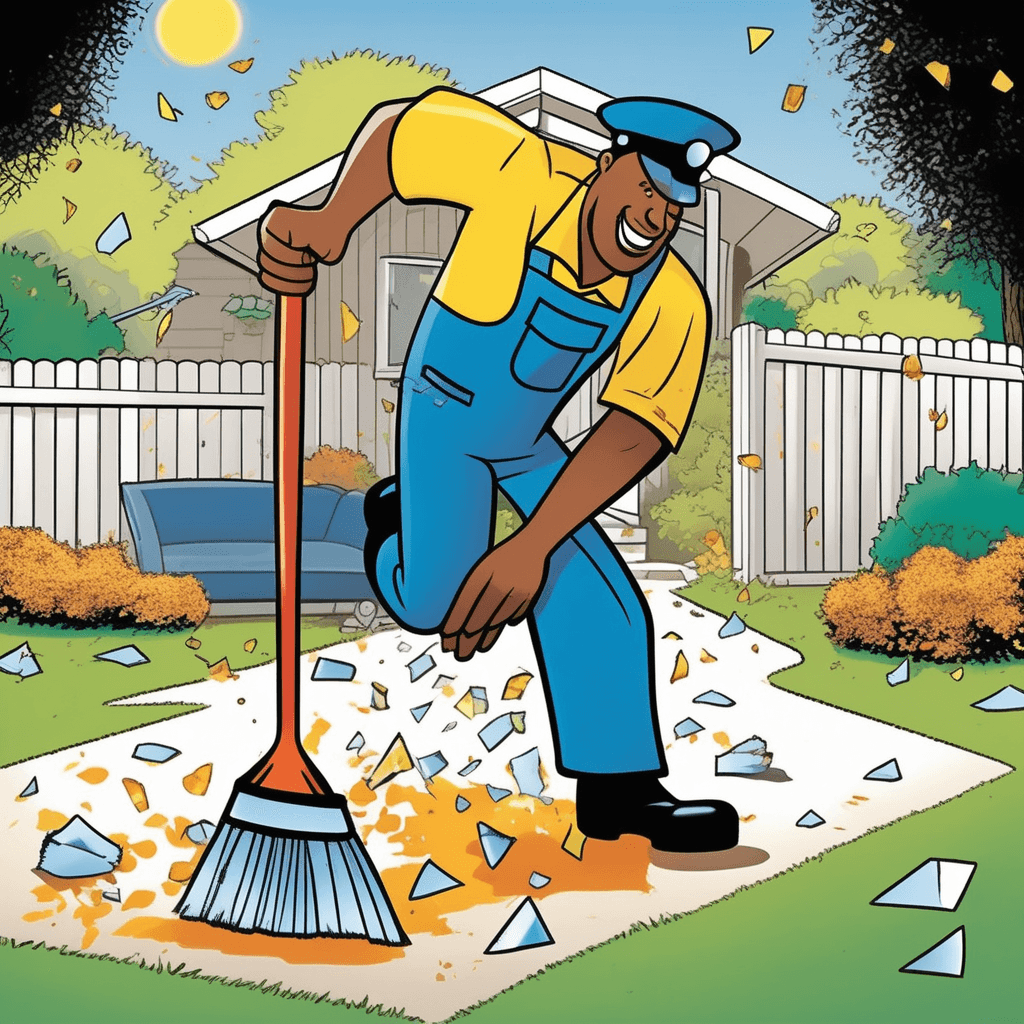 The guard clears every shard from the yard!