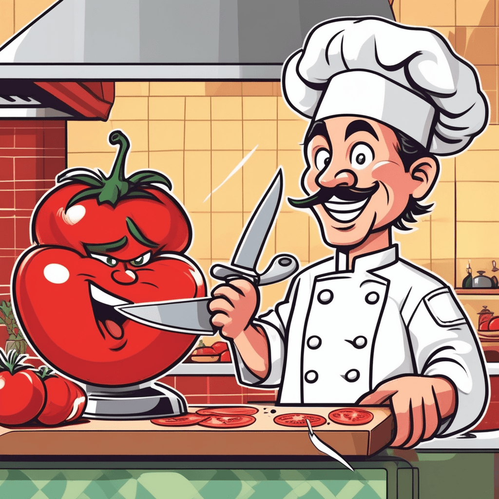 Sharp knife cuts tomato effortlessly