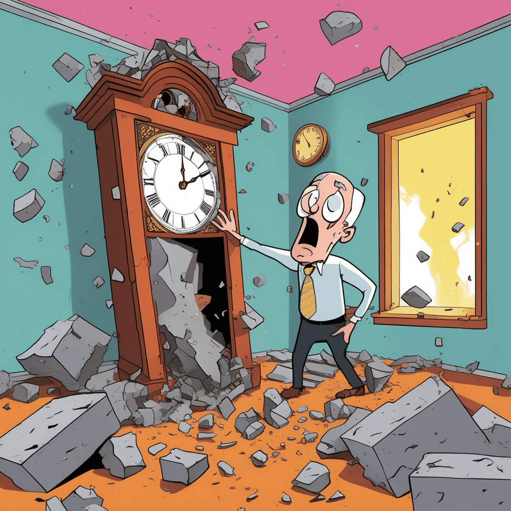 The block destroyed the clock - what a shock!