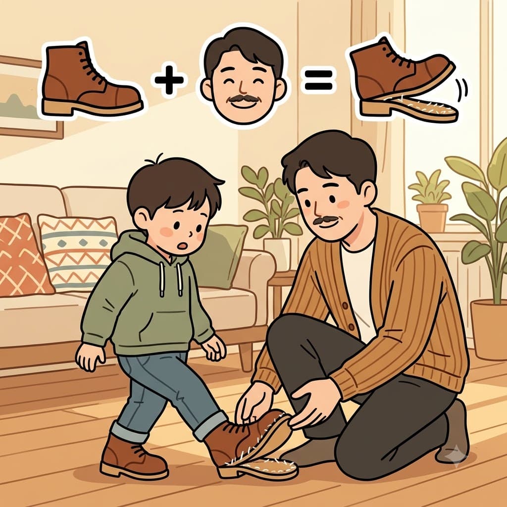 SHOE(shoe) + DADDY(father) — the handmade SHOE from DADDY was full of love but completely shoddy in quality, falling apart on the first step.
