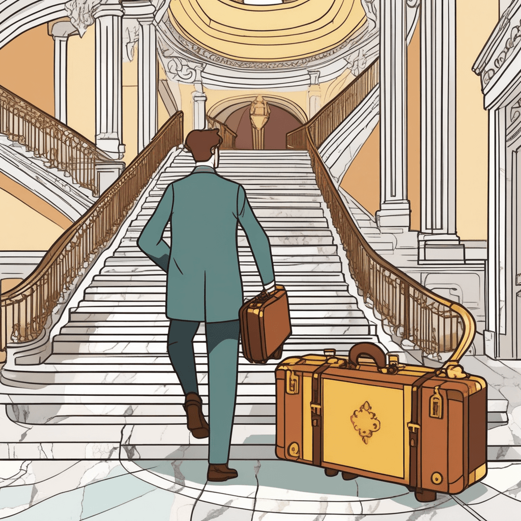 Up the staircase with a suitcase, heading to the showcase!