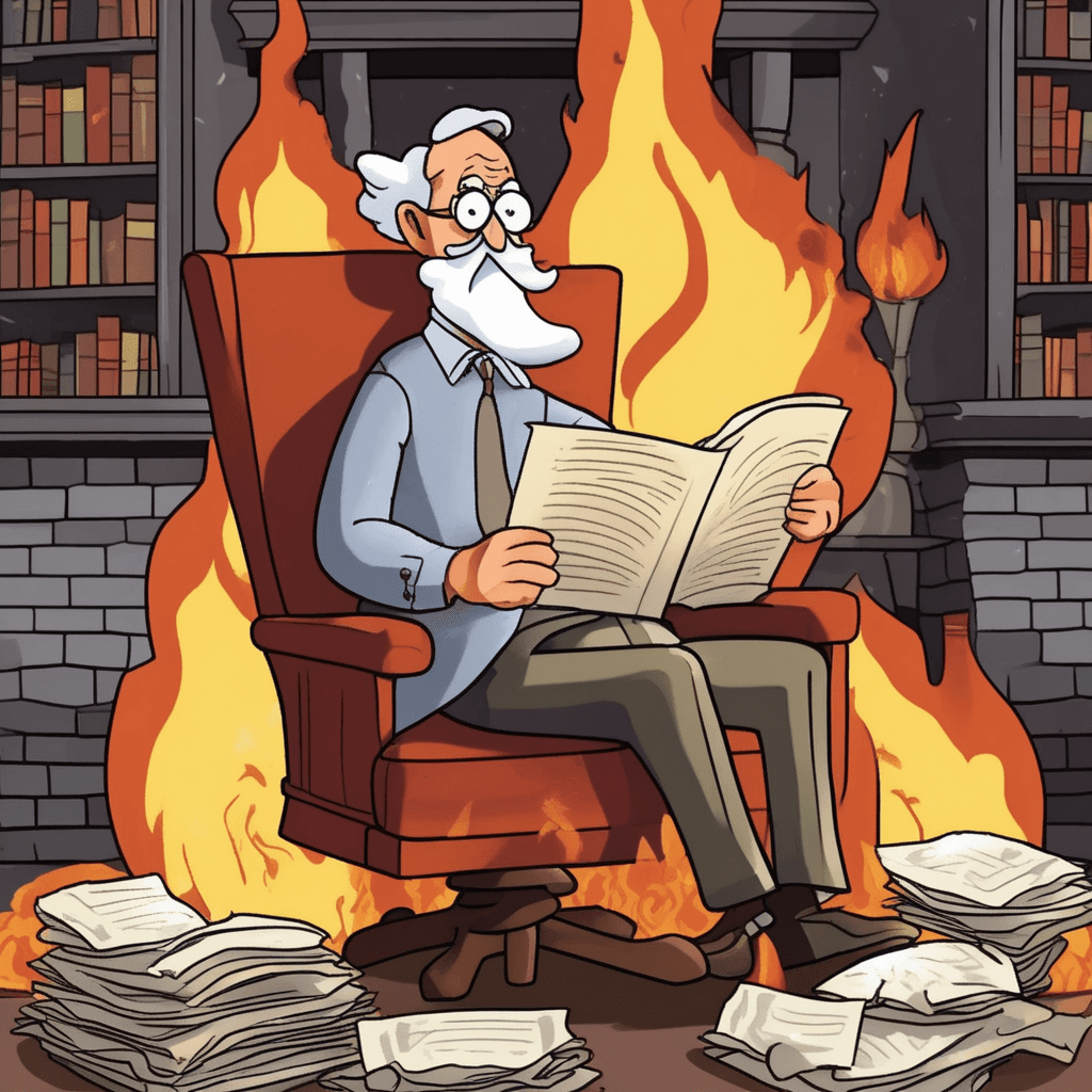 His life's work shrivels to drivel as his swivel chair turns away