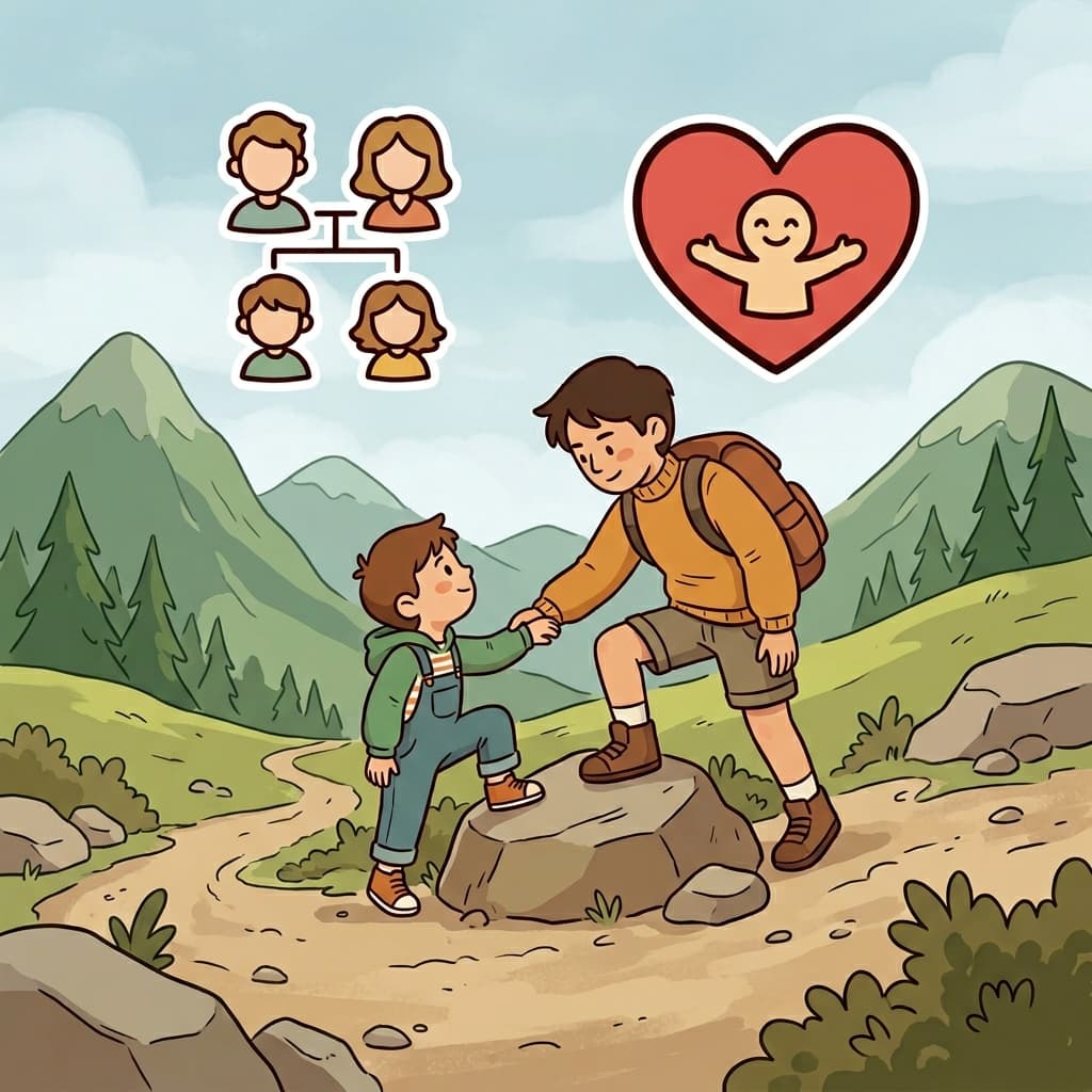 The younger sibling looked up to her older brother. (SAME PARENTS + FAMILY MEMBER = SIBLING)