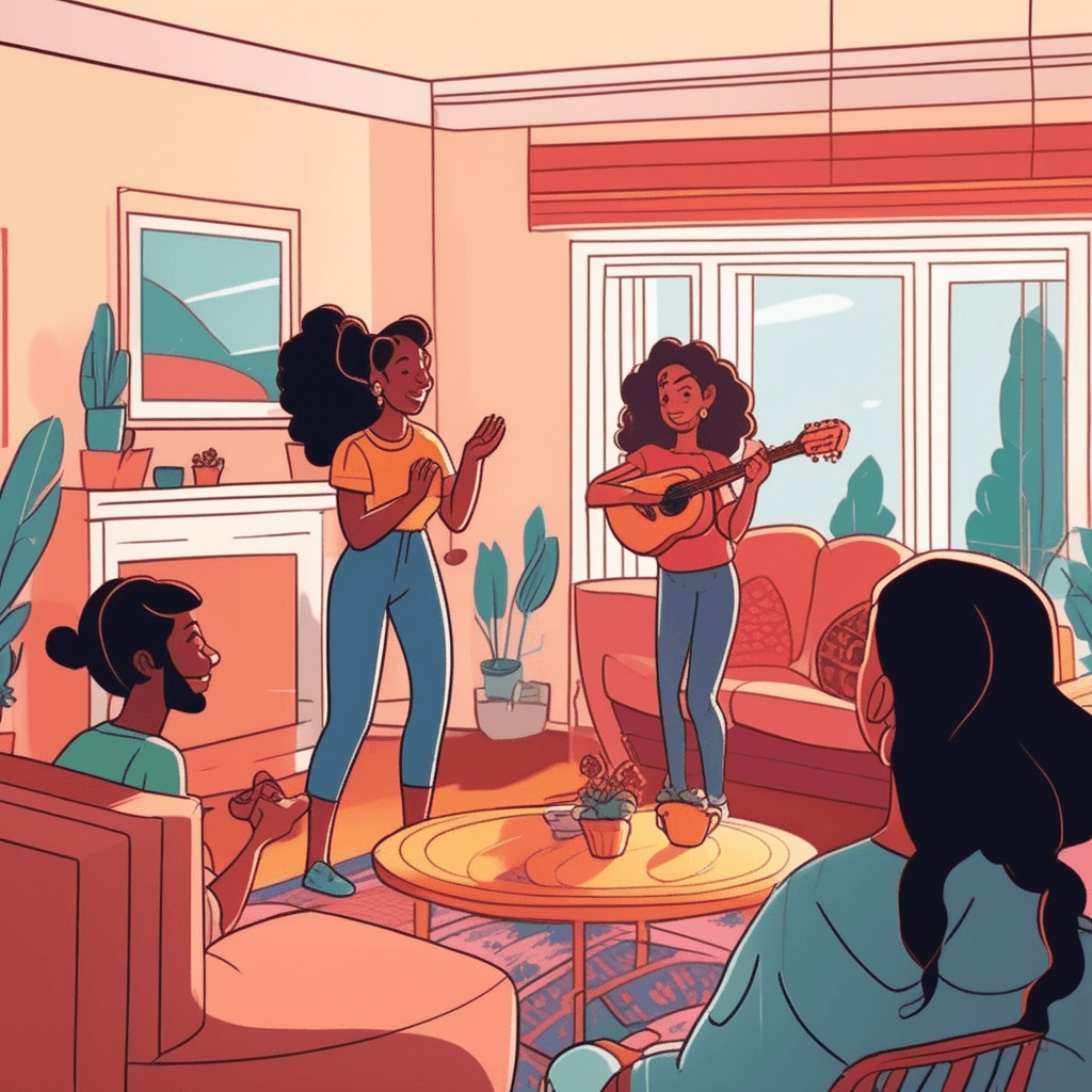 A young woman sings beautifully for her delighted family