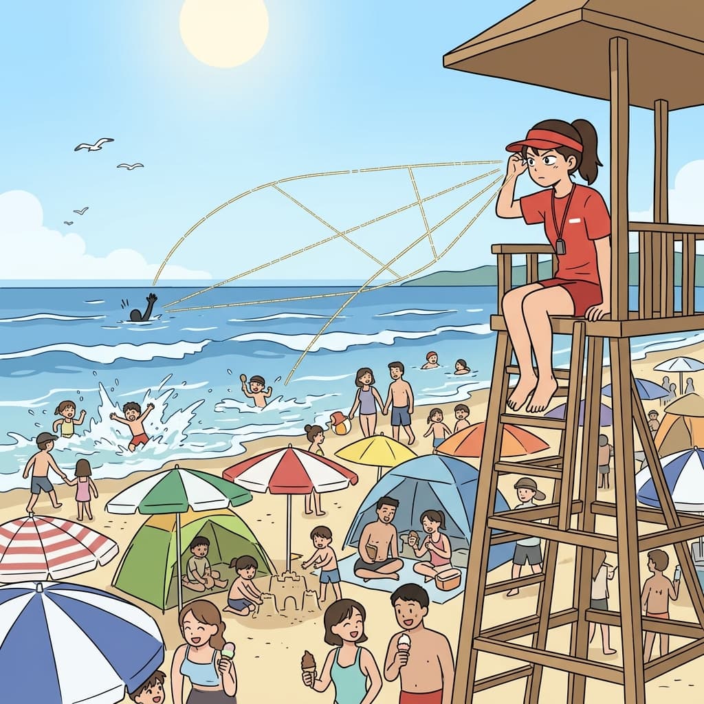 The lifeguard's situational awareness spotted the struggling swimmer before anyone else noticed.