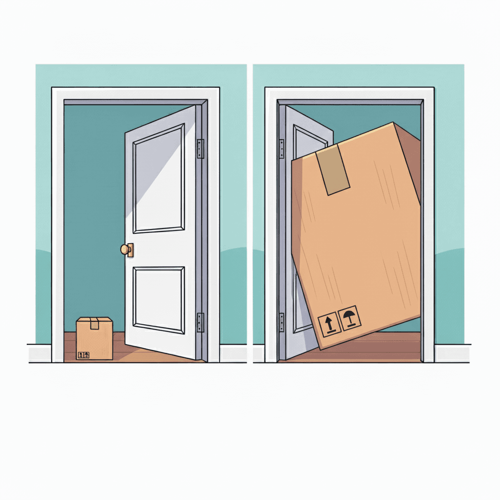 The same action, different size — one fits easily, the other gets stuck.