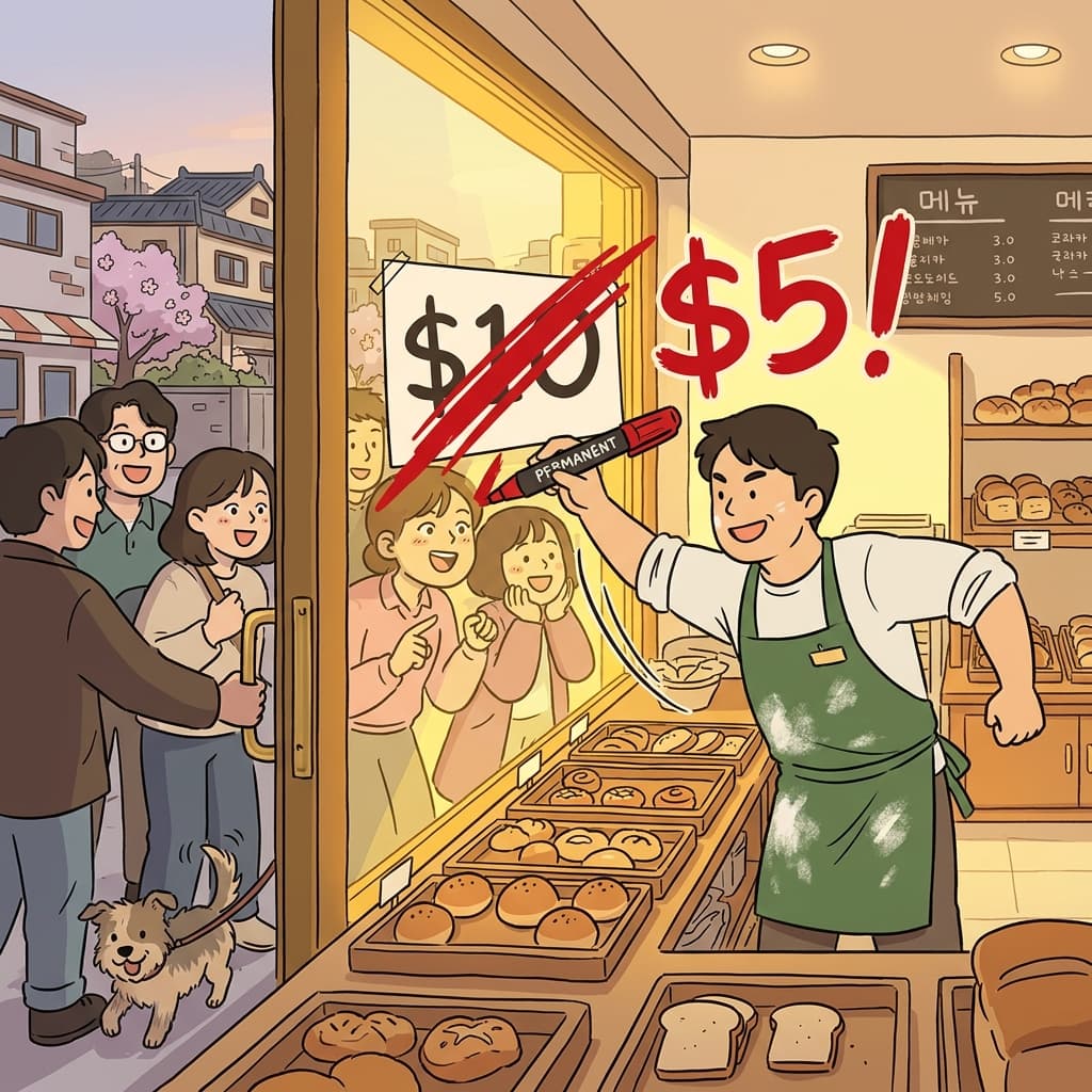 The chef will slash the price of yesterday's bread by half.
