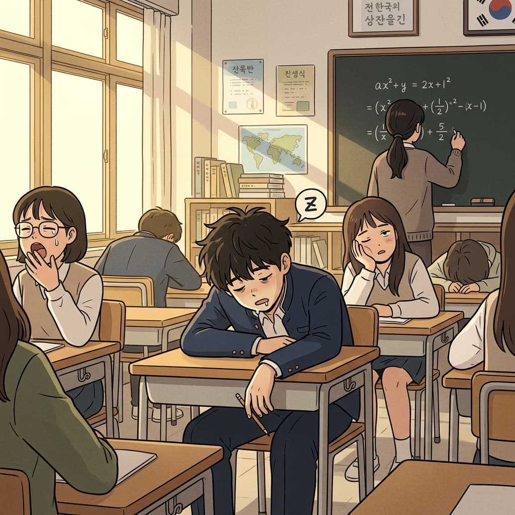 The student grew sleepy during the long afternoon math lecture.