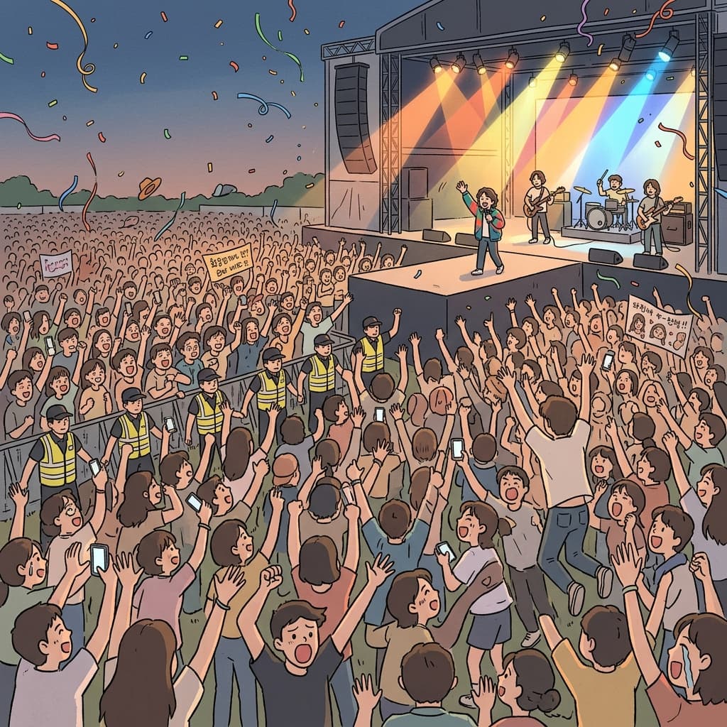 A slew of fans rushed the stage the moment the band appeared.