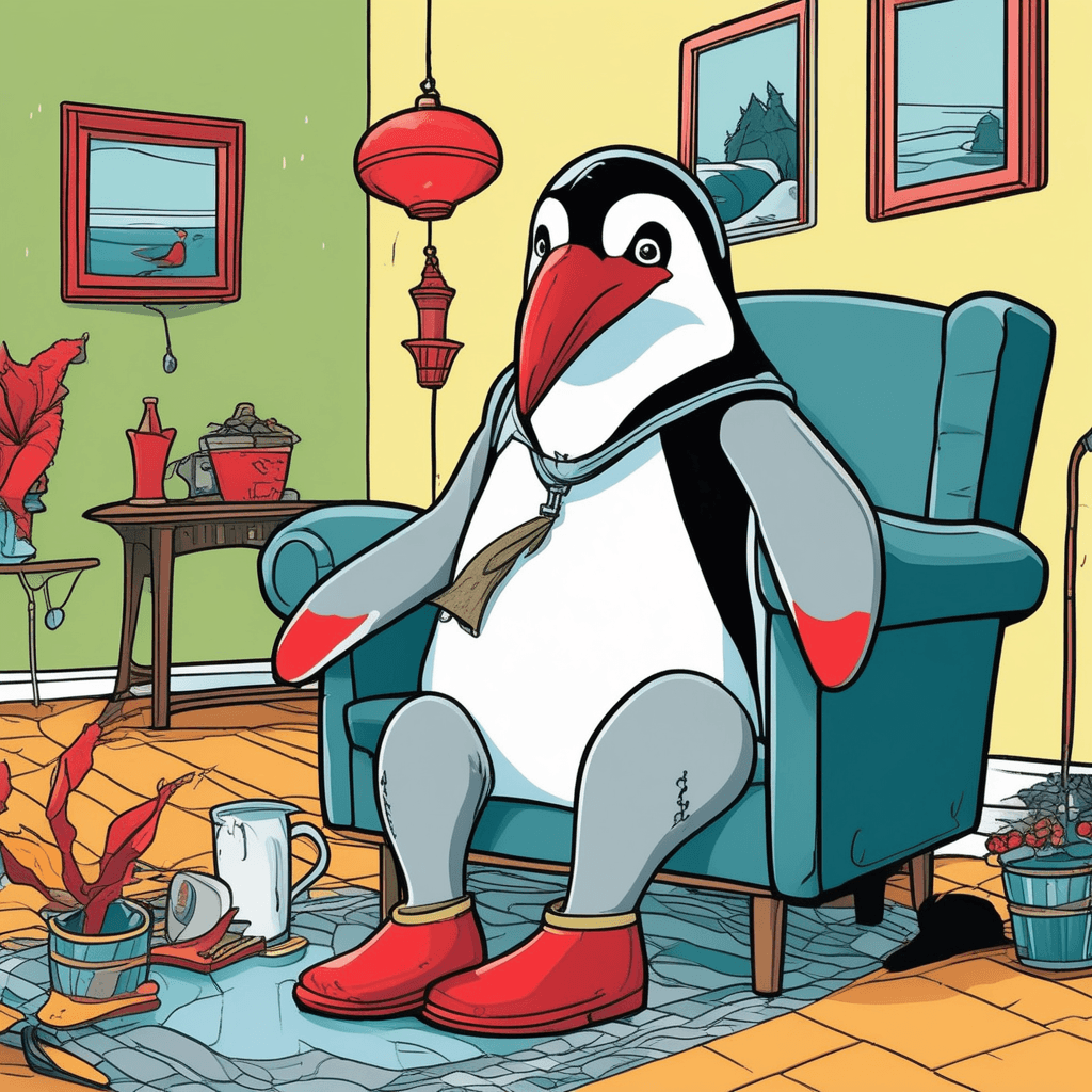 Penguin trades flippers for slippers, then discovers zippers!