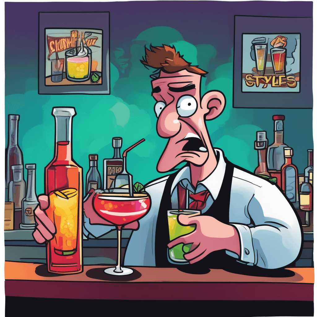 His slurred words blur as he continues to stir