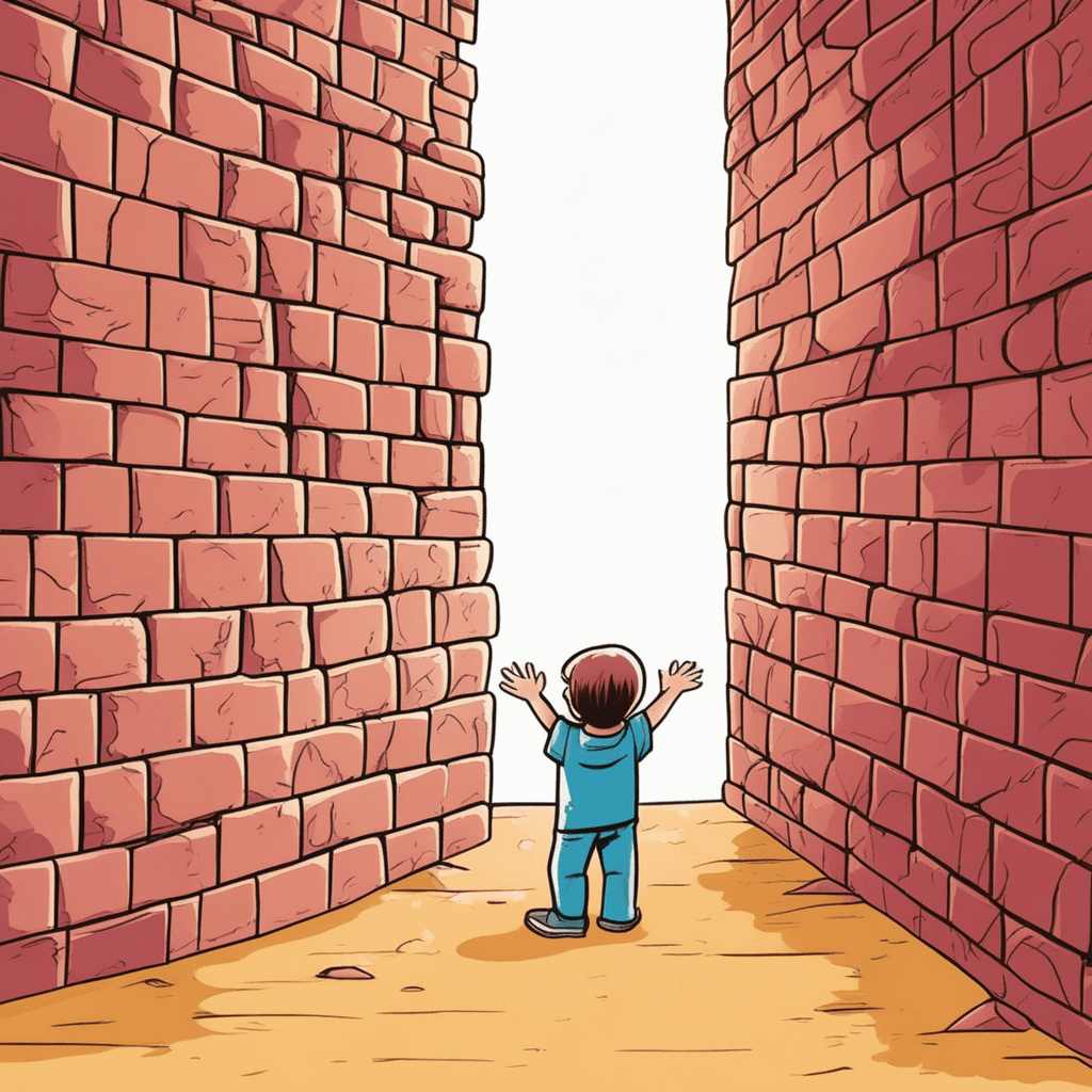 Though small, she faces the tall wall!