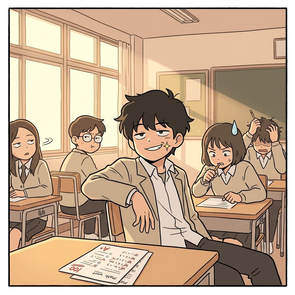 He gave a smug smirk after solving the puzzle first.