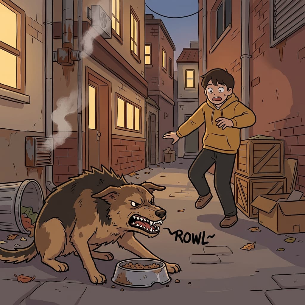 The stray dog let out a fierce snarl when someone approached its food bowl.