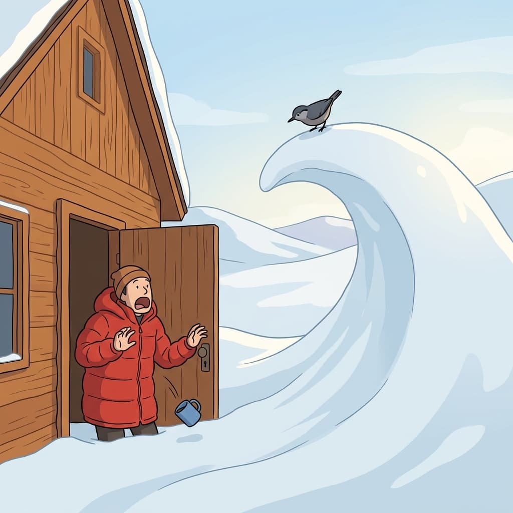 The wind piled a huge snowdrift against the cabin door overnight.