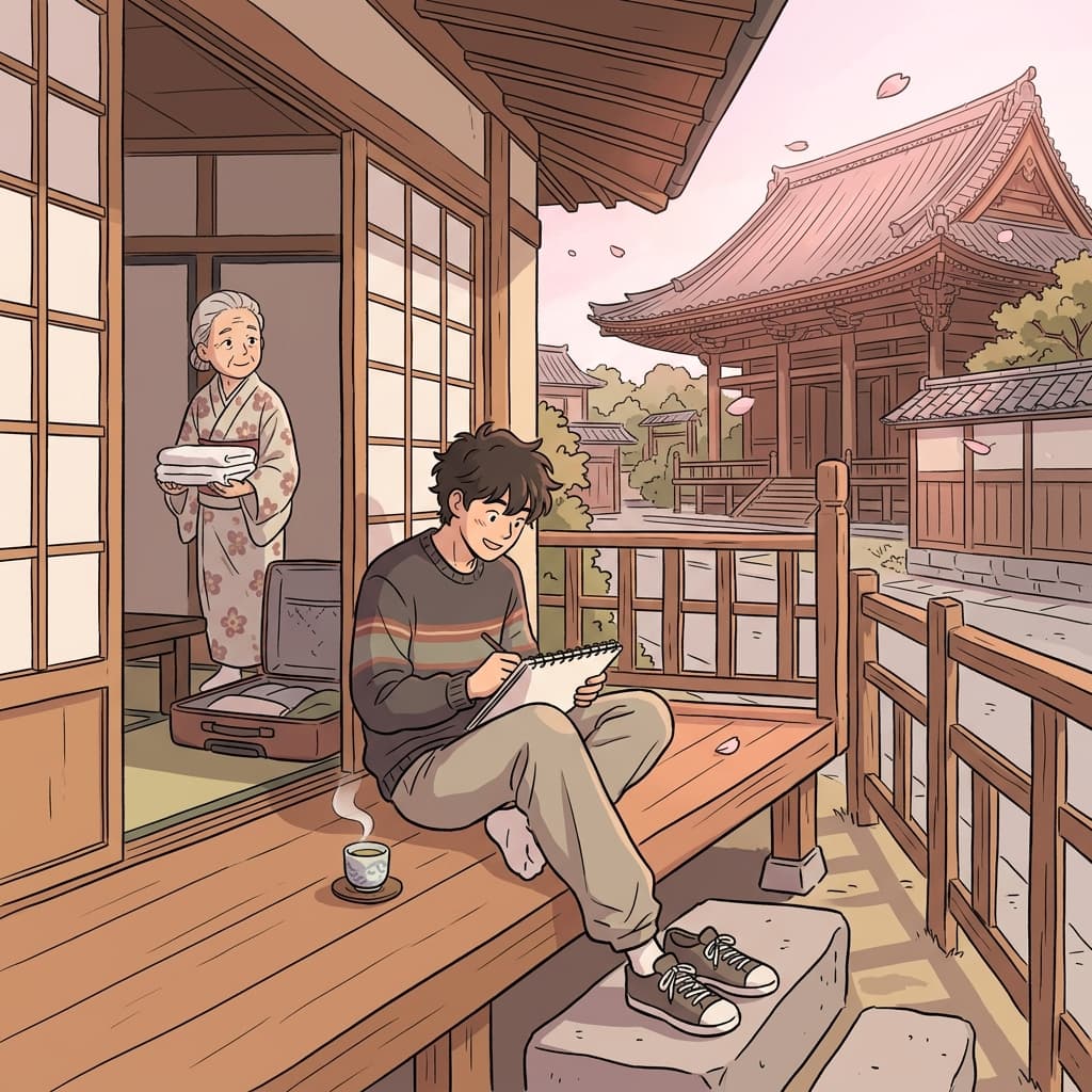 During his sojourn in Kyoto, he sketched temples every morning before breakfast.