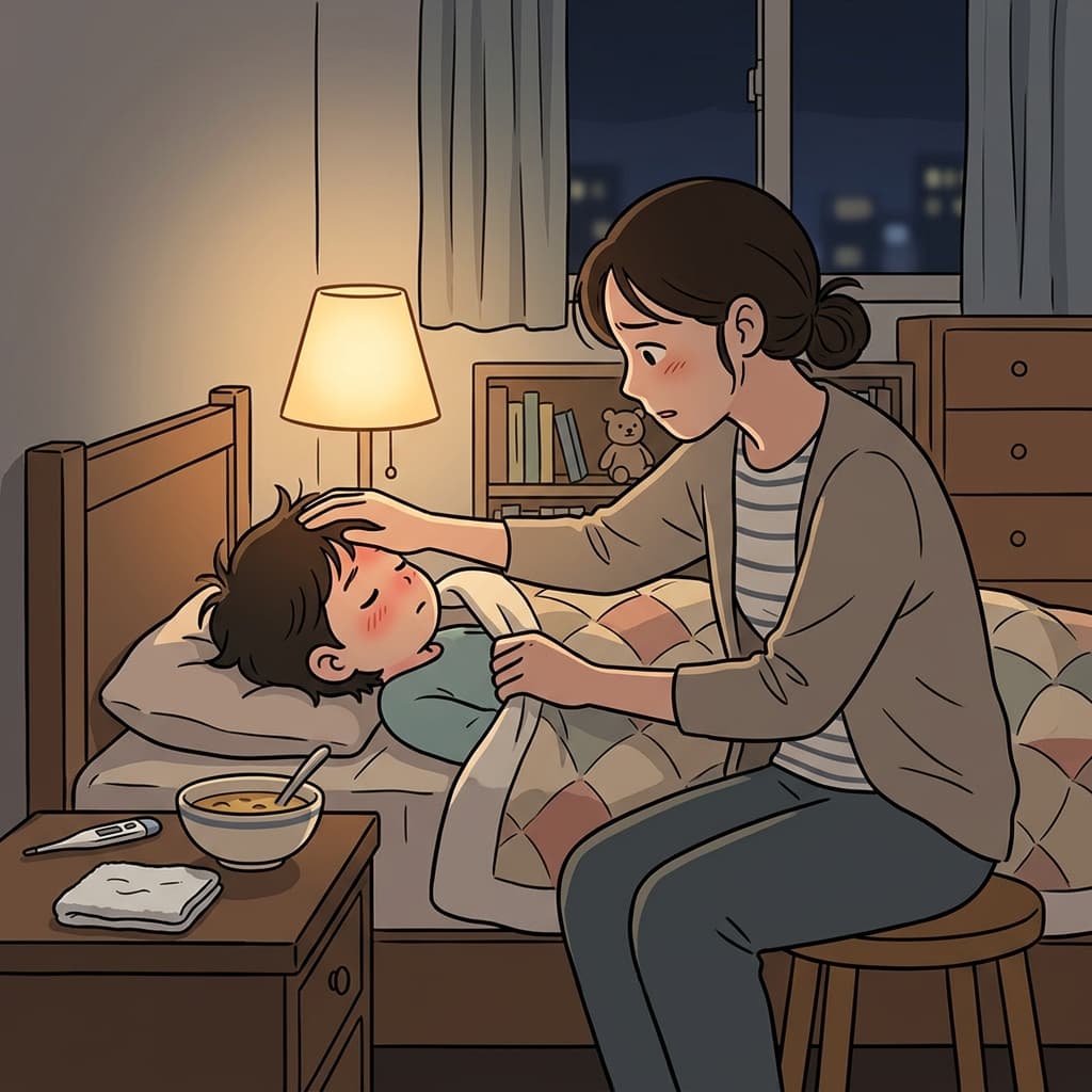 Her solicitude for the sick child showed in every gentle gesture.