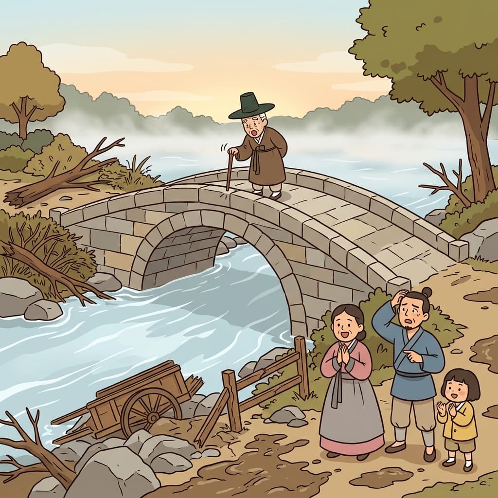 The old stone bridge stayed solid even after the massive flood swept through.