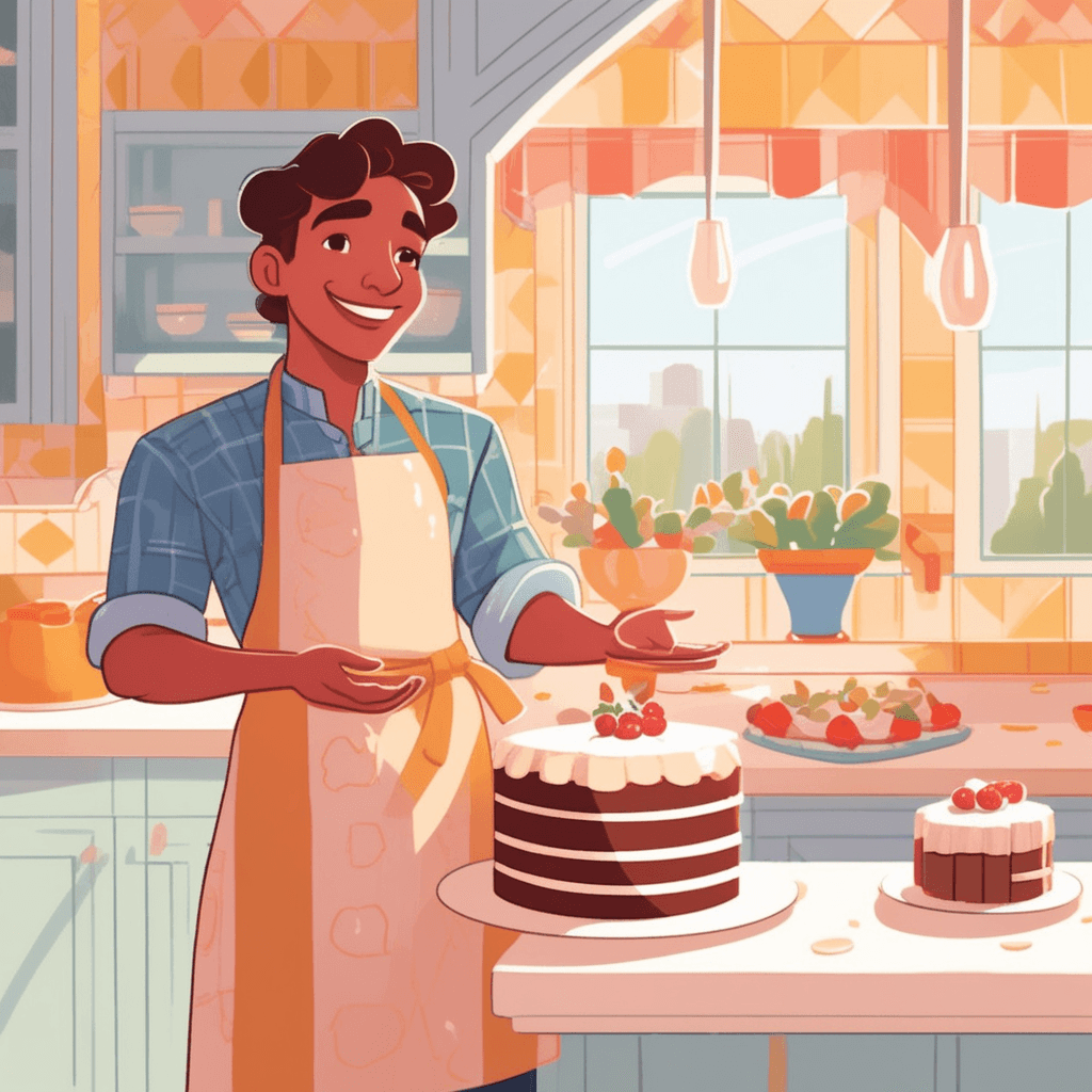 A somewhat imperfect cake sits proudly in a baker's hands