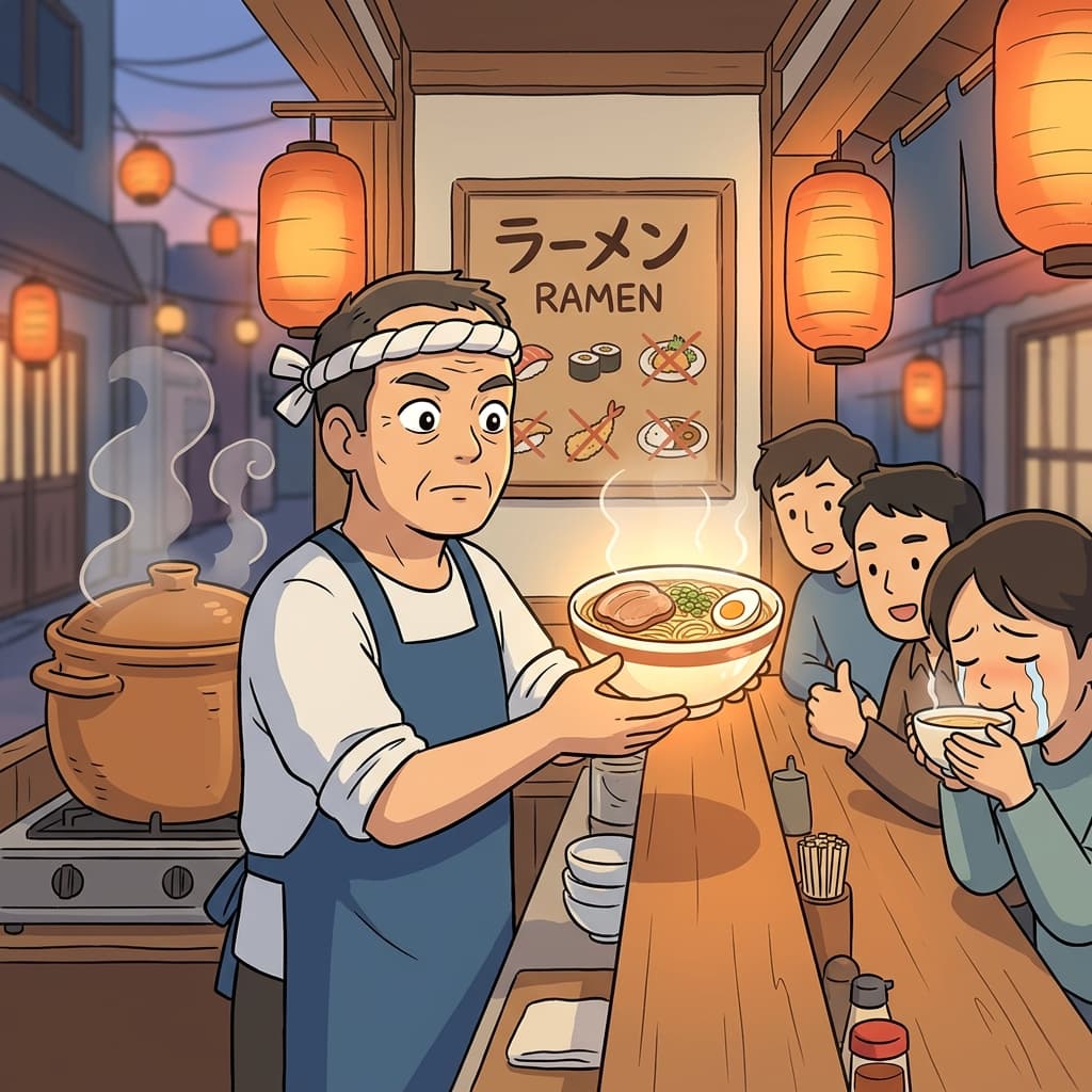 The chef chose to specialize in handmade ramen, mastering one perfect bowl.