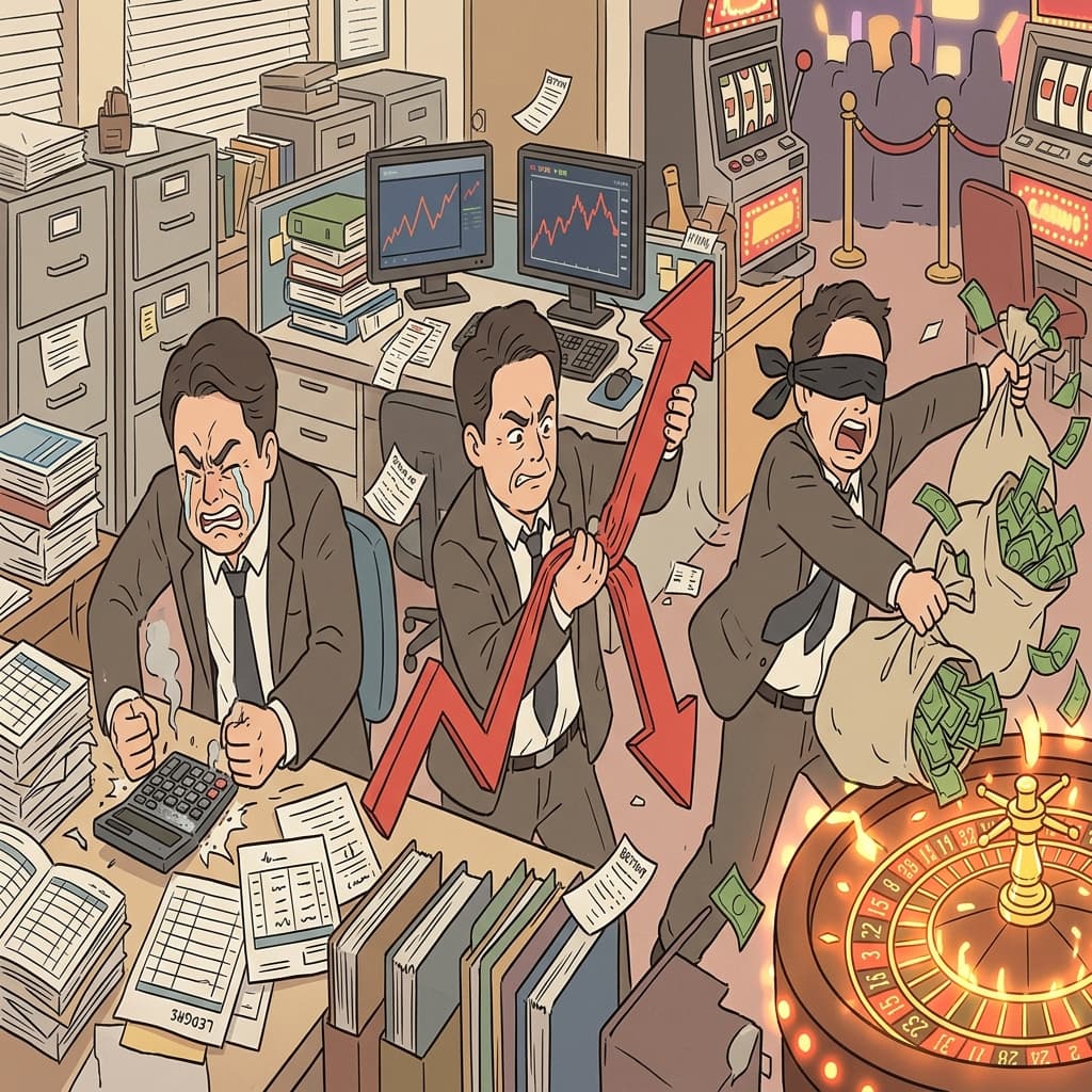 The calculative boss became manipulative before making a speculative investment with all his money.