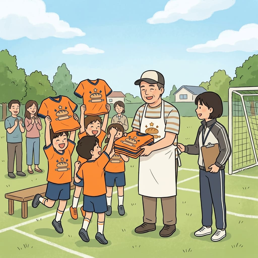 A local bakery agreed to sponsor the youth soccer team's new jerseys.